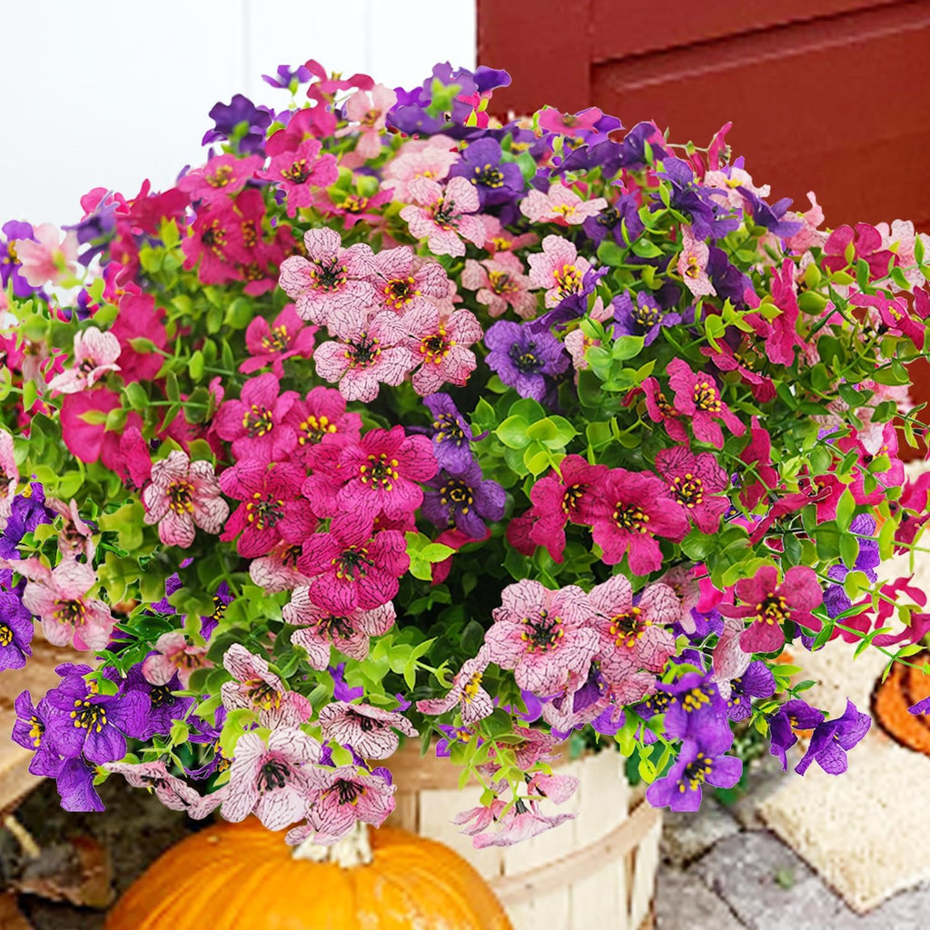 trytuny Artificial Flowers for Outdoor, UV Resistant Fake Silk Flowers, Realistic Faux Plants for Outside Indoor Porch Patio Window Box Planter Home Decor (20, Yellow Purple Rosy Pink Red)