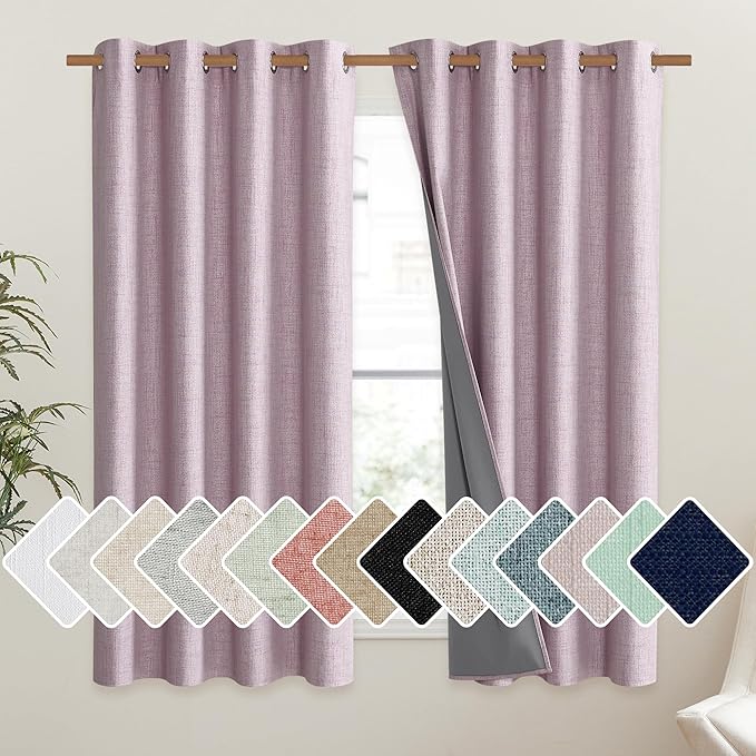 NICETOWN Pink Vintage Linen 100% Blackout Curtains by NICETOWN