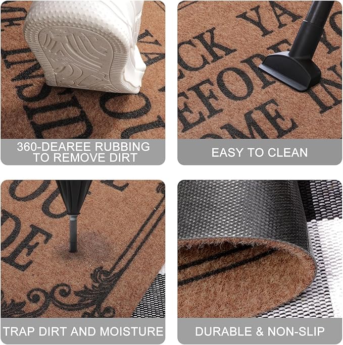 Front Door Indoor Outdoor Entrance Doormat Brown Rubber Welcome Door Mat Come - Image 7