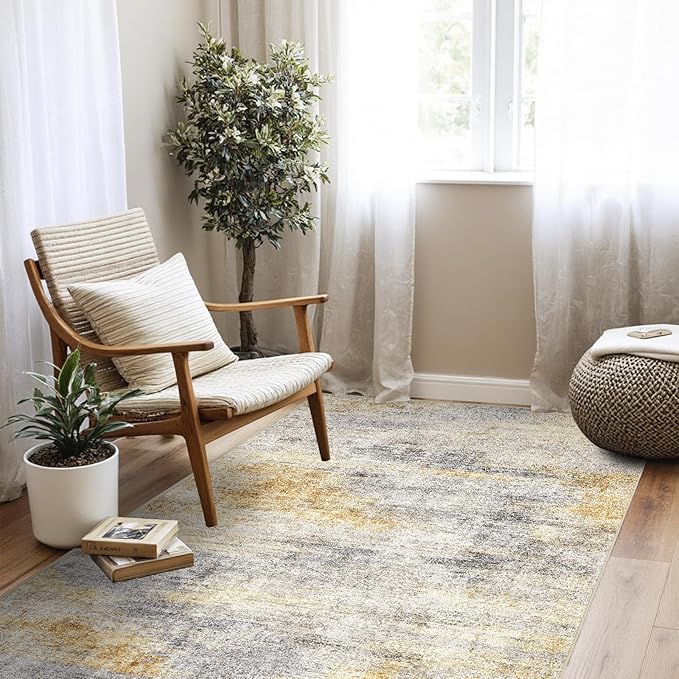 4x5 Washable Entryway Area Rug: Modern Abstract Runner Rugs Indoor Soft Non - Image 3