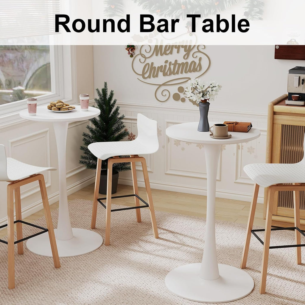 Modern Tulip Round Bar Table, 41” Height Bistro Pub Table, Height Cocktail Bar Table with Metal Base and MDF Top for Kitchen, Dining Room, Home Bar, Café, Small Spaces, White