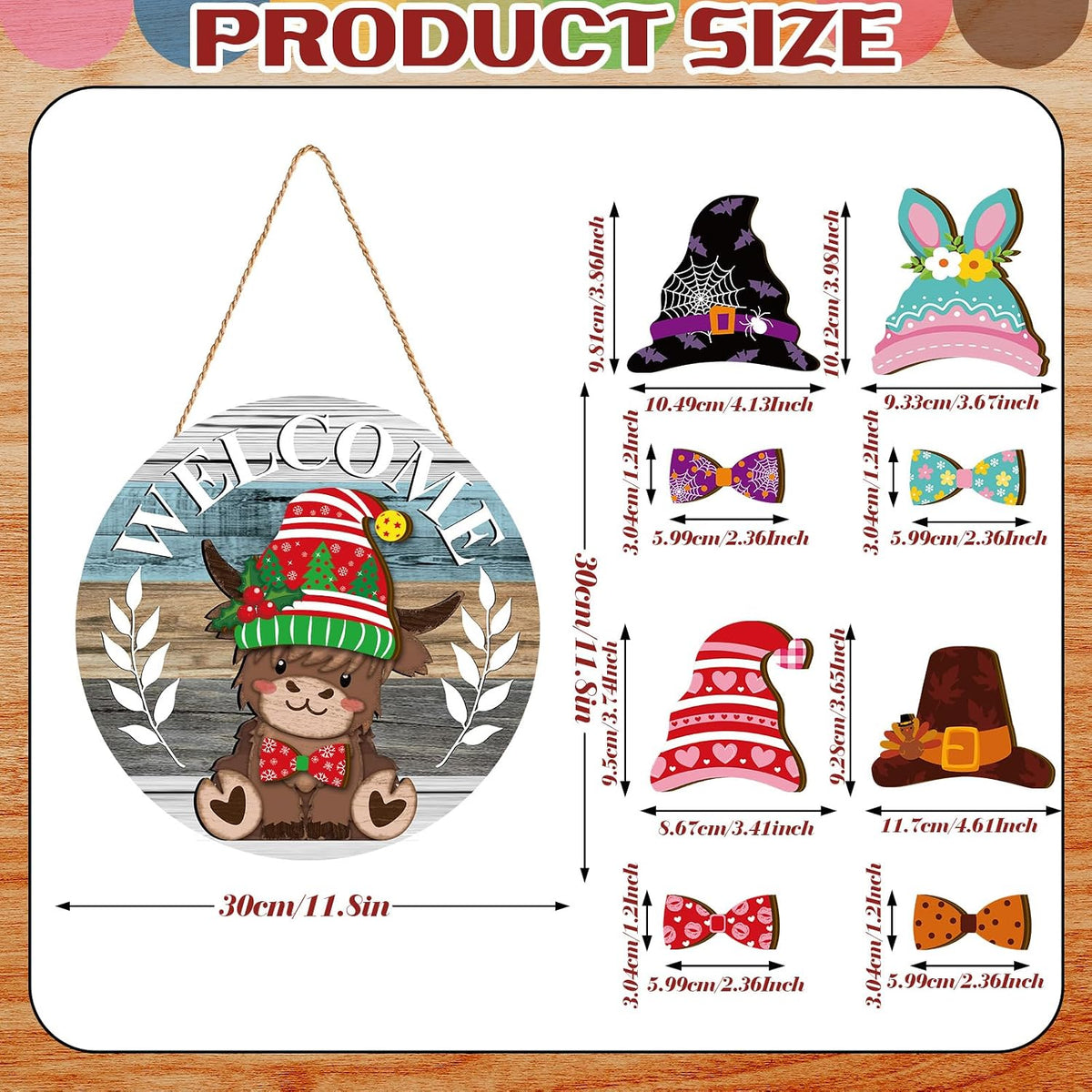 Glikceil 33 Pcs Holiday Interchangeable Highland Cow Wood Welcome Sign
