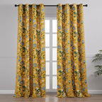 94 Inches Long Custom Satin Window Treatments, Retro Art Deco Floral - Image 2