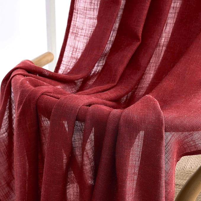 MIULEE Burgundy Red Linen Curtains 72 Inch Length - Image 6