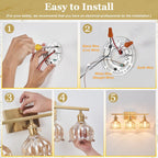 3-Light Vanity Light, Brushed Gold, 19.4", Amber Tulip Glass