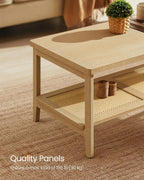 VASAGLE 2-Tier Coffee Table for Living Room, with PVC Rattan Storage Shelf