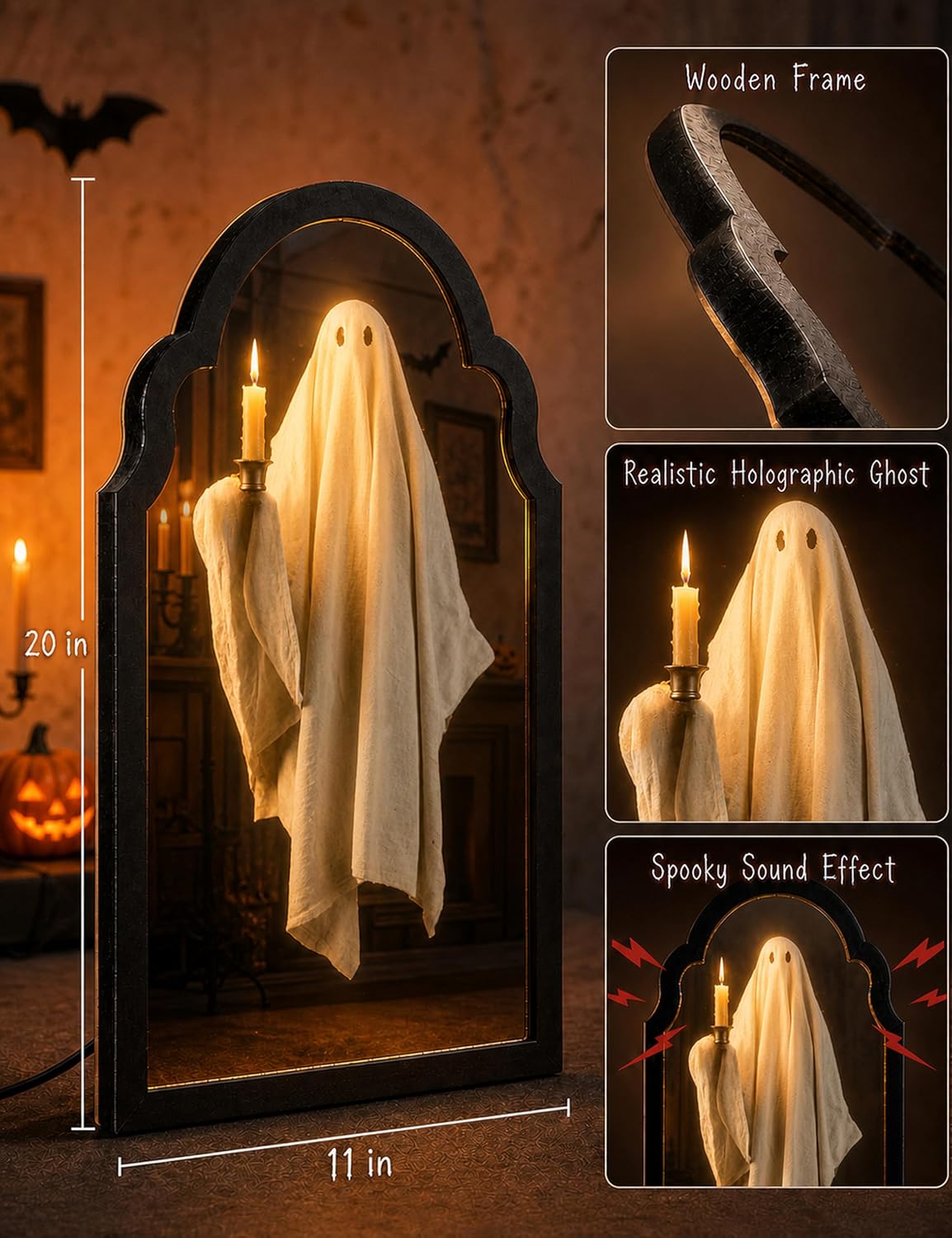20" Haunted Ghost Mirror with LED Lights & Scary Voice Changer