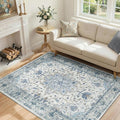 Area Rugs 4'x6' Washable Non-Slip, Floral Vintage Distress Print Pattern by RELEANY