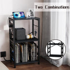 End Table with LED Light, Record Player Stand with Charging Station
