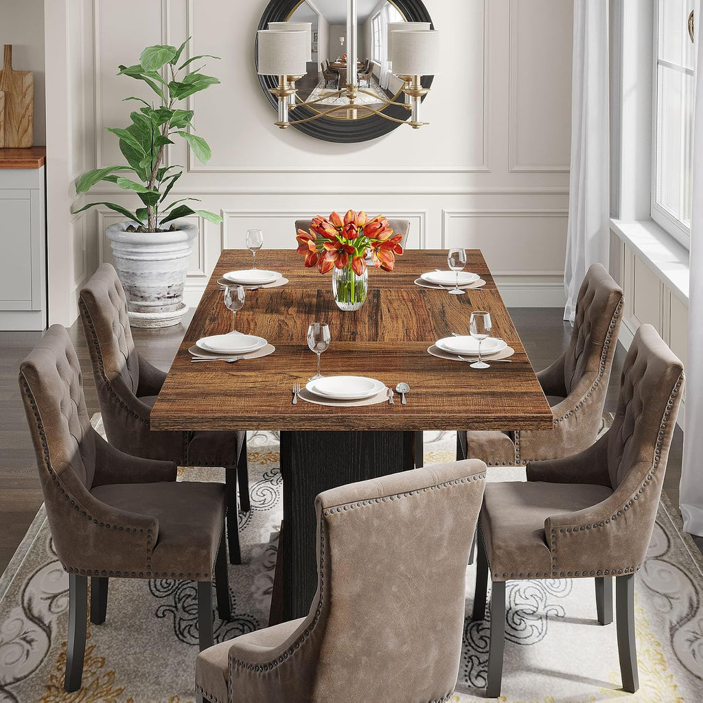Tribesigns 55" Rectangular Dining Table for 4 to 6 People, Farmhouse Wood Dinner Table for Kitchen, Dining Room & Living Room (Rustic Brown & Black)