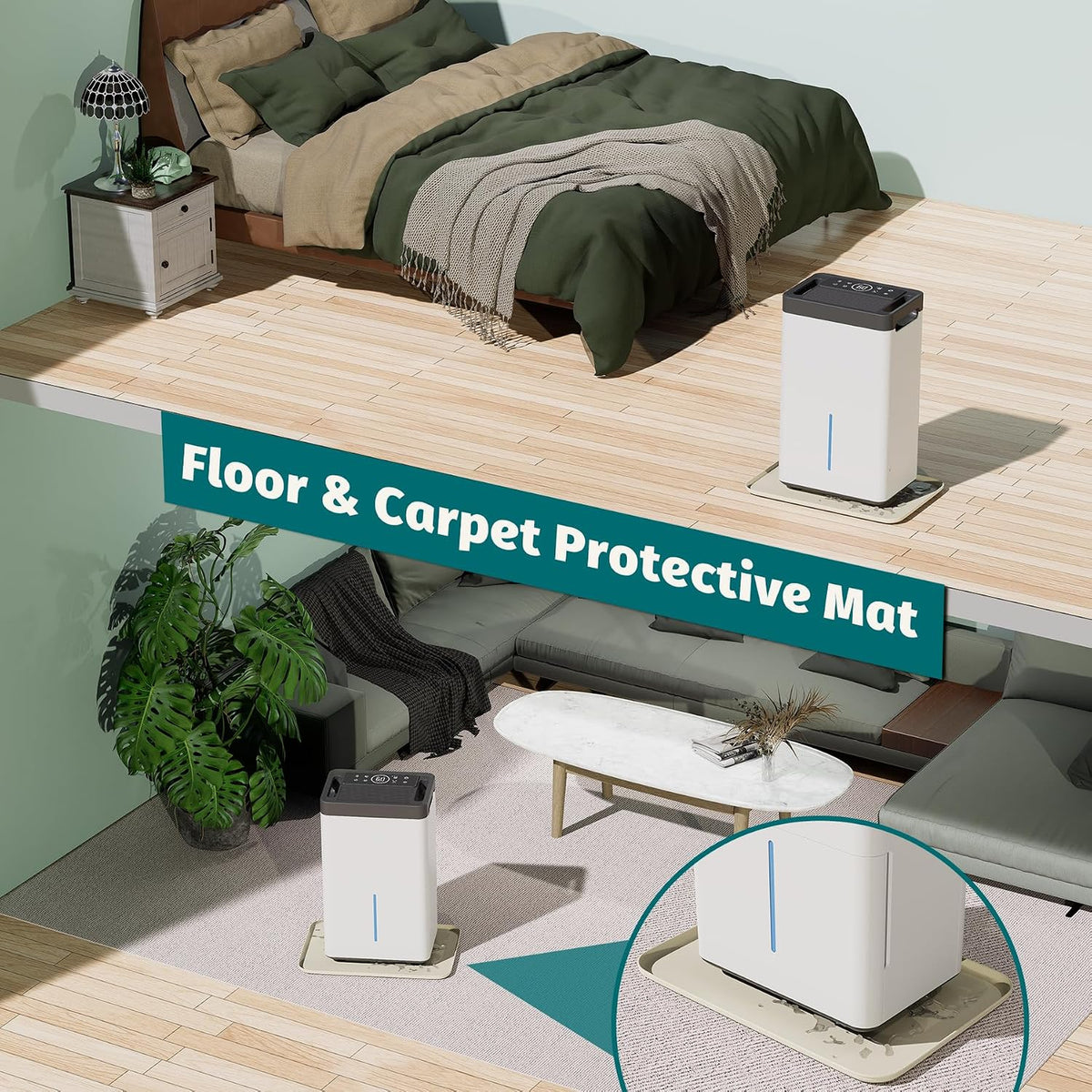Daisypower Dehumidifier Drip Pan - 15 1/2''x10 1/2'' Leak-Proof Hard Plastic Pans with Raised Edge | Non-Slip & Water-Resistant | Protects Floors & Carpets | for Small Dehumidifiers/Humidifiers