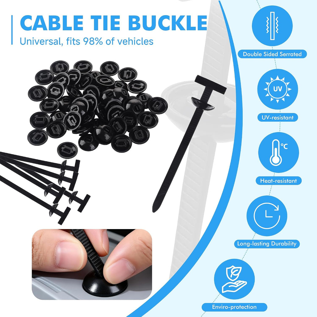 2026 Upgrade Nylon Universal Cable Tie Buckle, New Multifunctional Nylon Zip Ties, Heavy Duty Plastic Rivet T Zip Ties Style for Car Repair, Home Use and Cable Management (150 PCS)