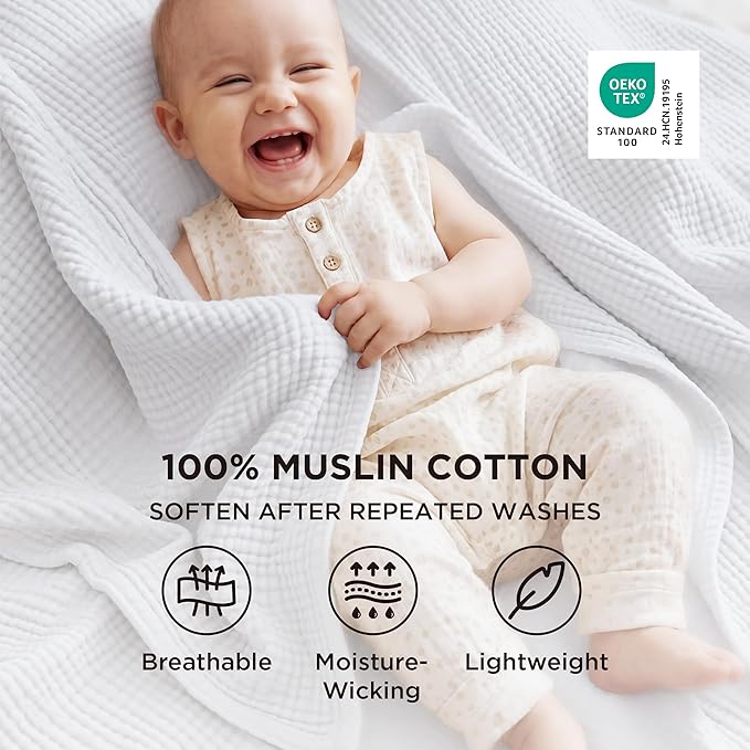 Bedsure 100% Cotton Muslin Blanket King Size - Image 2