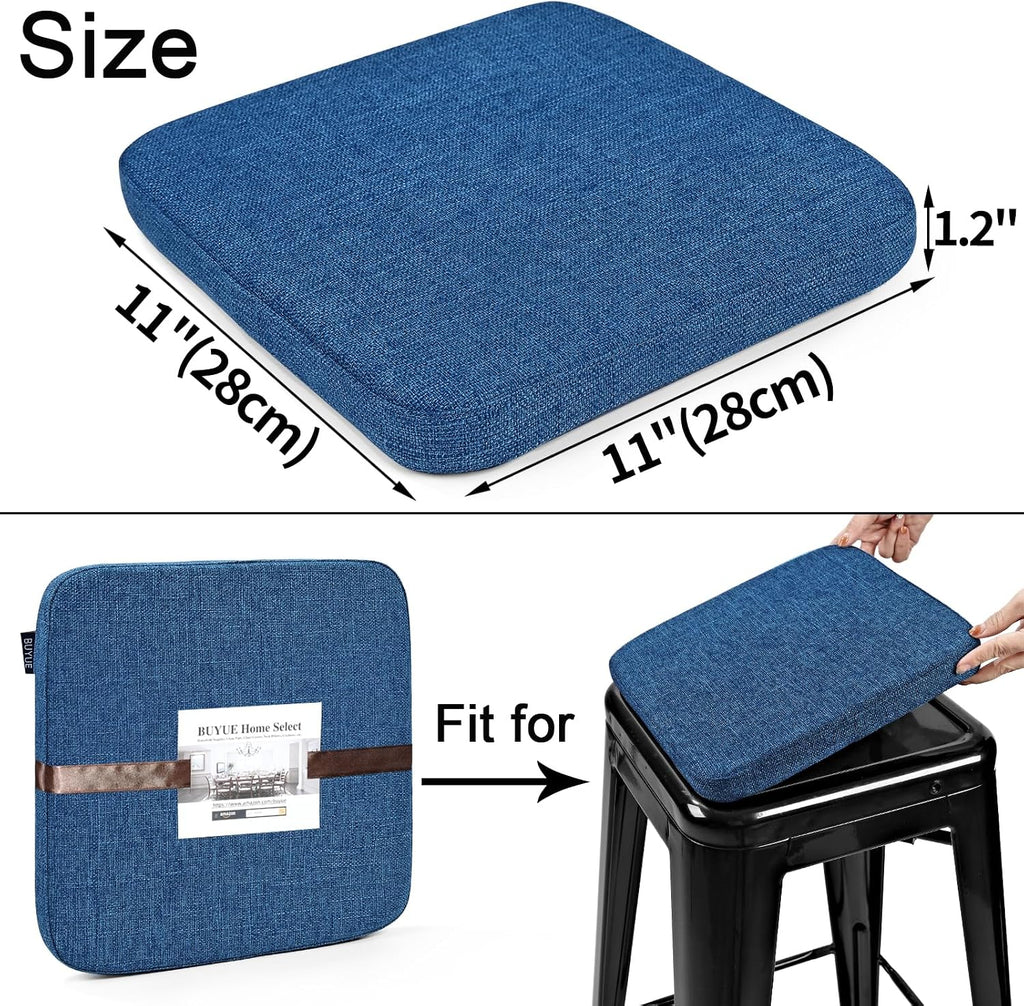BUYUE Friendly Woven Fabric Magnetic Bar Stool Cushions Set of 4, Enhanced Anti-Slip Breathable Small Chair Seat Pads for Café Bistro Stackable Metal Stools (Square, Dark Blue, 4 Counts)