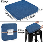 BUYUE Friendly Woven Fabric Magnetic Bar Stool Cushions Set of 4, Enhanced Anti-Slip Breathable Small Chair Seat Pads for Café Bistro Stackable Metal Stools (Square, Dark Blue, 4 Counts)