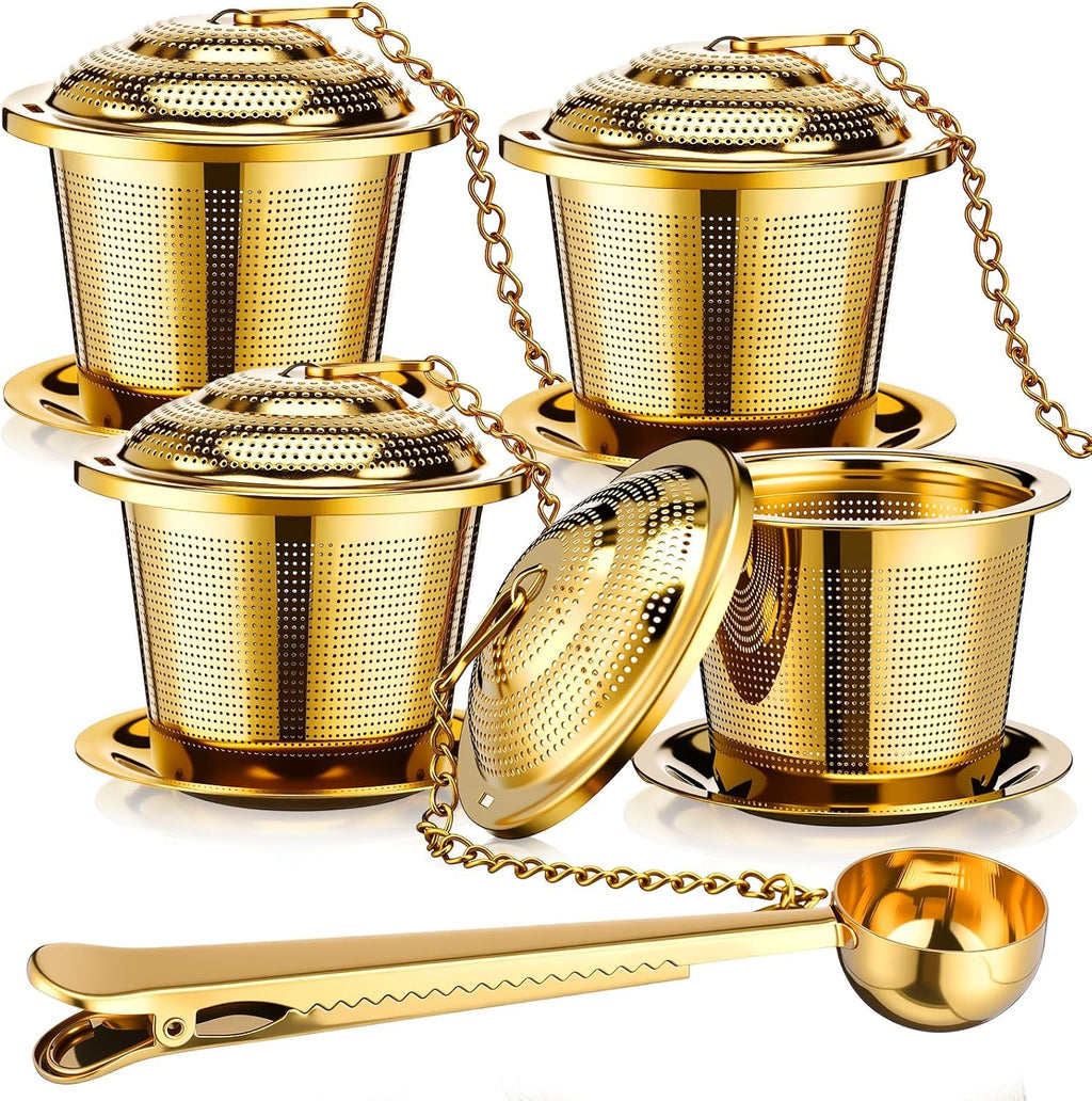 Umigy 4 Pcs Tea Infuser for Loose Tea, Stylish, 2.4 x 1.5 Inch, Silver