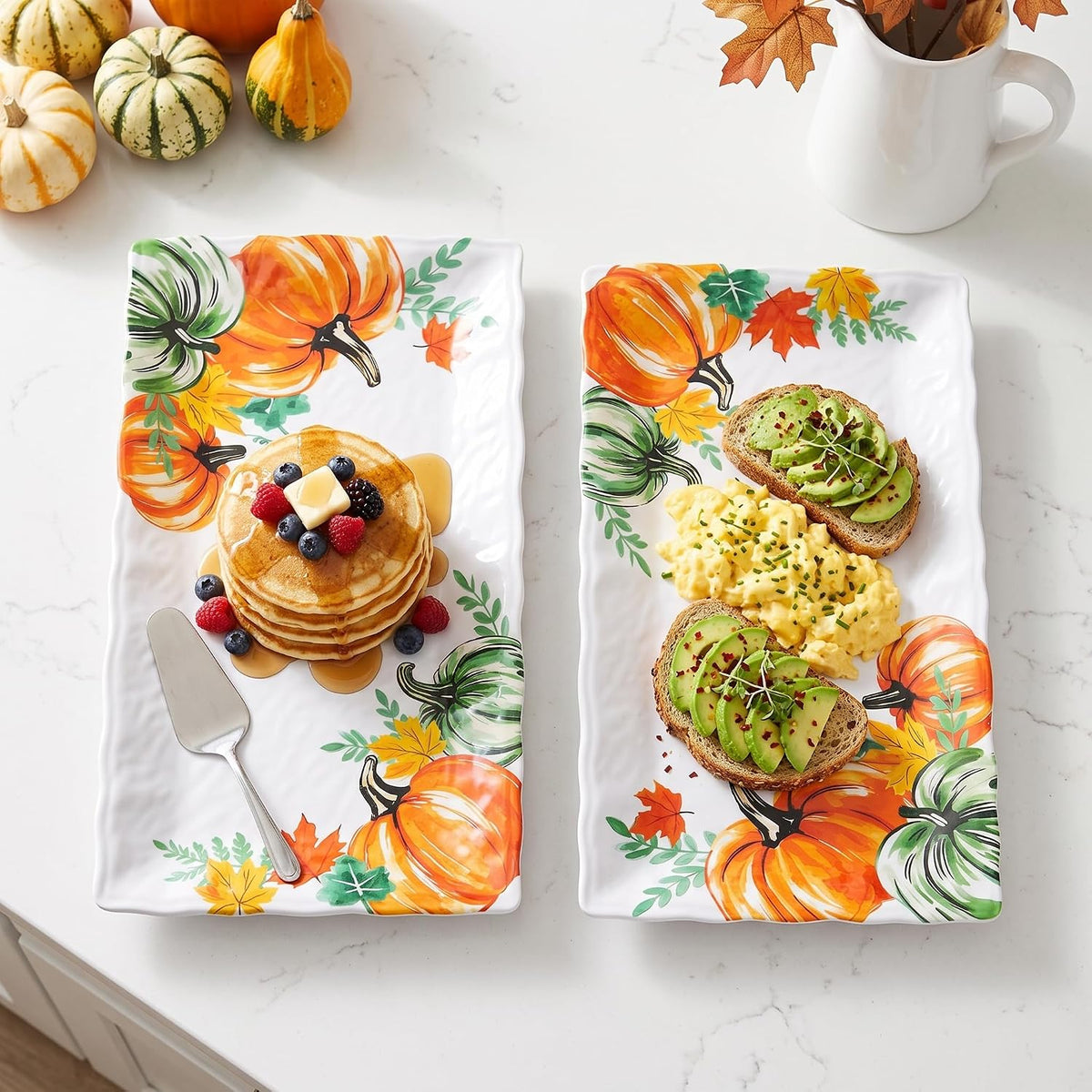 Pumpkin Melamine Serving Platters, 14.5" Serving Trays for Party