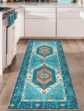 SERISSA Boho Washable Runner Rug, 2x6 Rug Runner Non-Slip Vintage Blue Hallway by SERISSAHomeDecorCollection