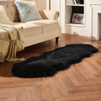 duduta Black Faux Sheepskin Runner Rugs 2x6 ft, Fluffy Shag Bedroom Rug Fur - Image 6