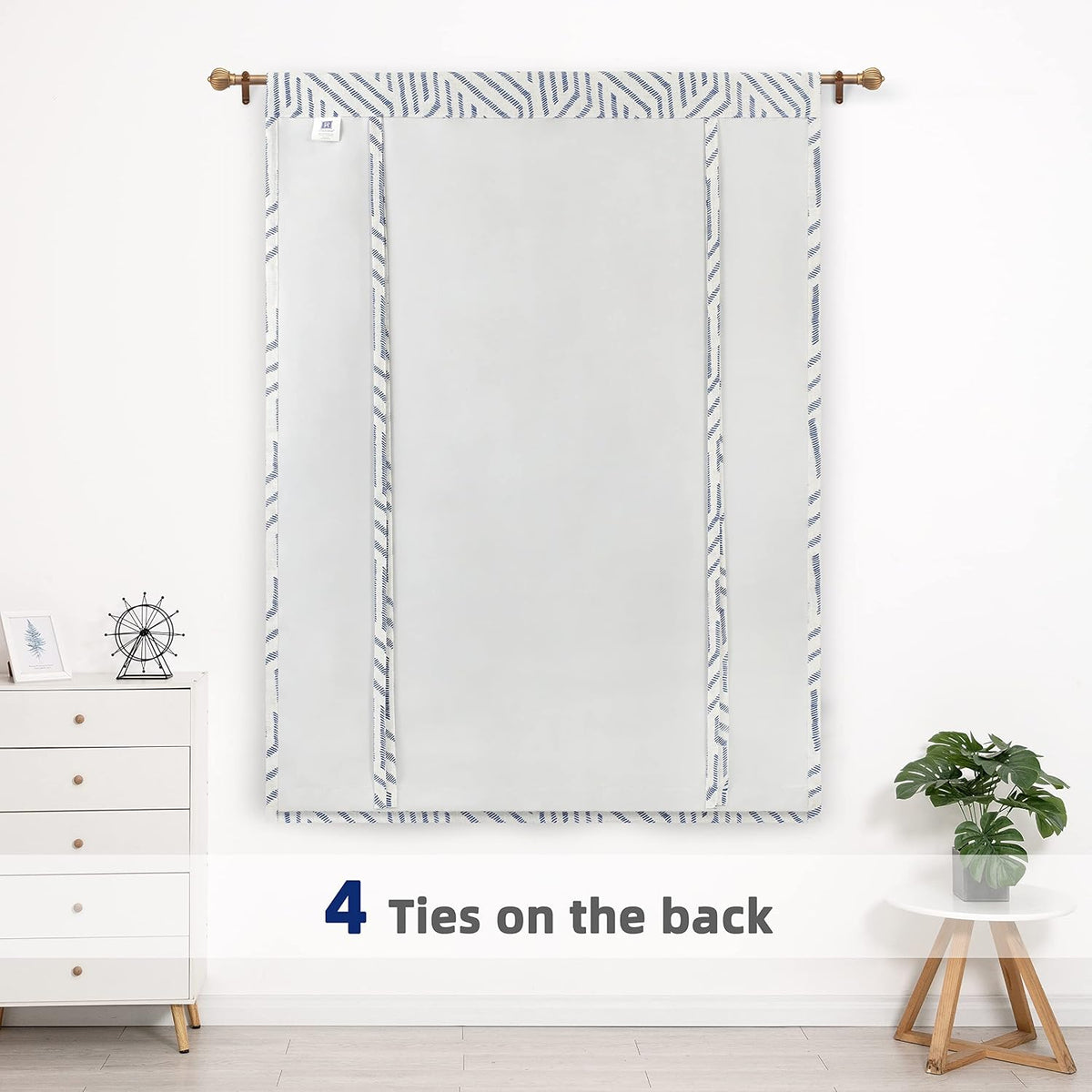 DriftAway Farmhouse Linen Valance Rod Pocket 1 Panel, W45xL63, Briony Navy