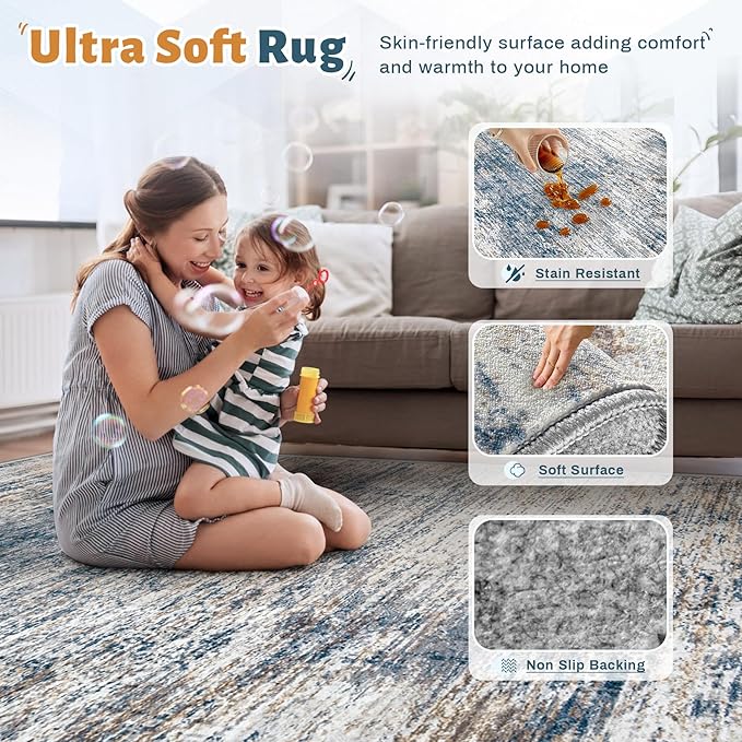 6x9 Area Rugs for Living Room, Washable Modern Abstract Large Area Rug Neutral - Image 4