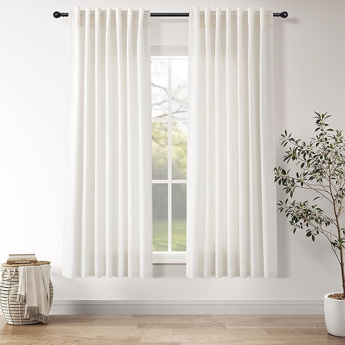 Nanspring Ivory White Linen Curtains 63 Inches Long by Nanspring