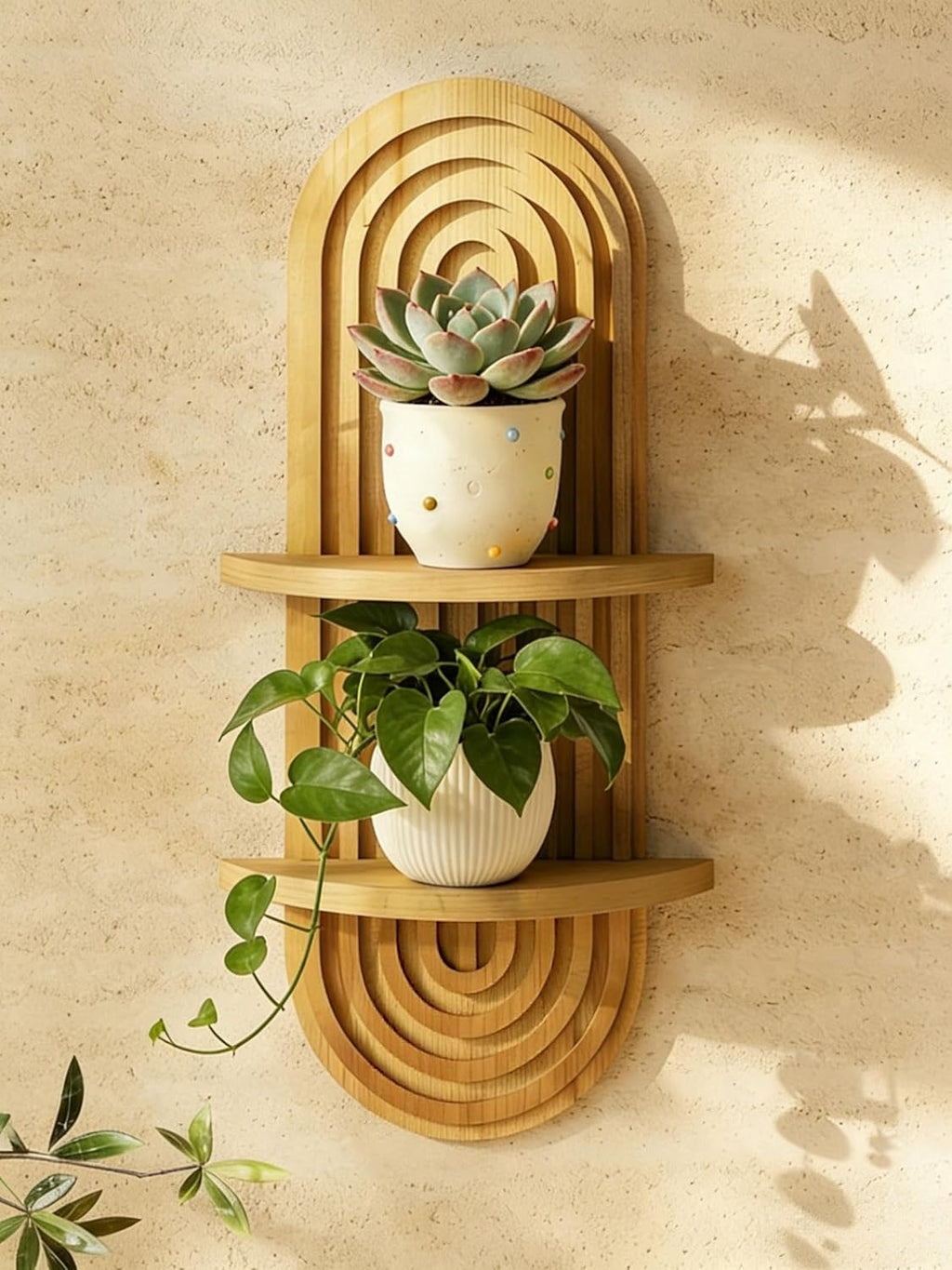 Bamworld Boho Wall Decor Plant Wall Shelf Wood Plant Holder 2 Tier