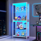 Display Cabinet with Glass Shelves, 4-Tier Display Shelf, White