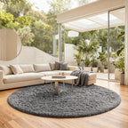 Ophanie Round Rug 8Ft Grey Circle Area Rugs, Large Fluffy Fuzzy Living Room - Image 5