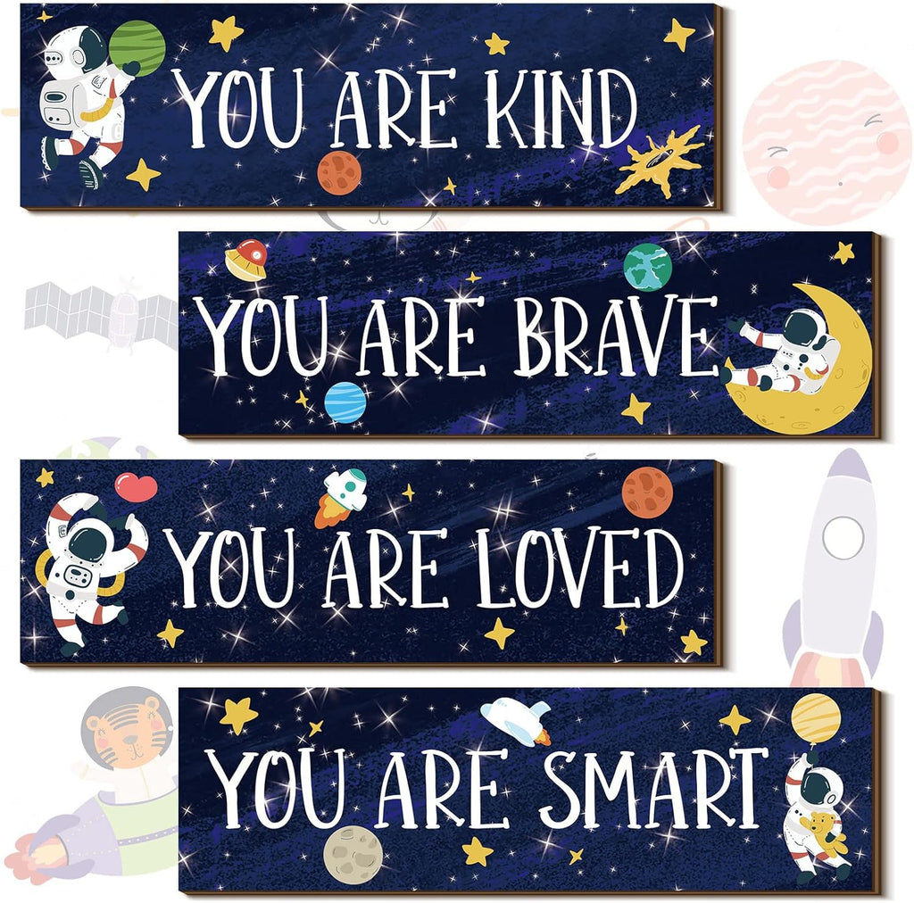 Yookeer 4 Pcs Space Room Decor for Kids Boys Outer Space Wall Art Decor