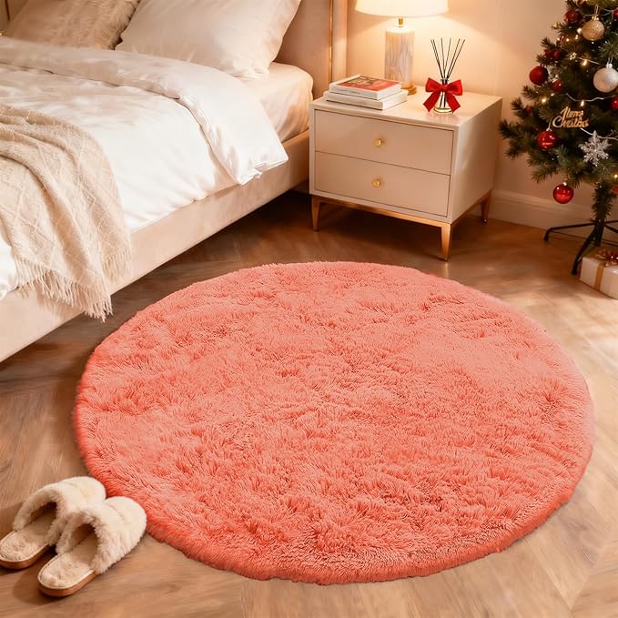 OLANLY Coral Red Round Rugs for Bedroom - Image 3