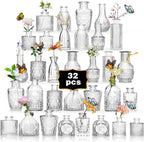 Glass Bud Vase Set of 32PCS Wedding Centerpieces for Tables,Mini Clear Bud Vases for Flowers,Small Flower Vases Suitable for Birthday Party,Anniversary,Wedding,Baby Shower (Clear, 32PCS)