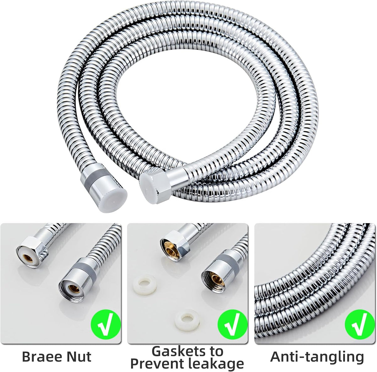 Bathroom Square Chrome Solid Brass Hand Held Shower Head With Wall Connector and Hose System Wall Mount Handheld Showerheads Set