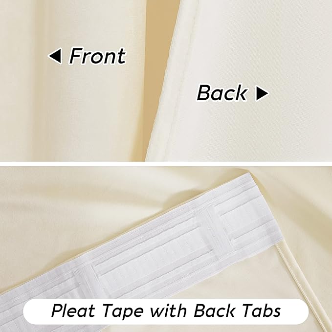 RYB HOME Cream Velvet Curtains 84 inch, Light Dimming White Window Curtains - Image 7