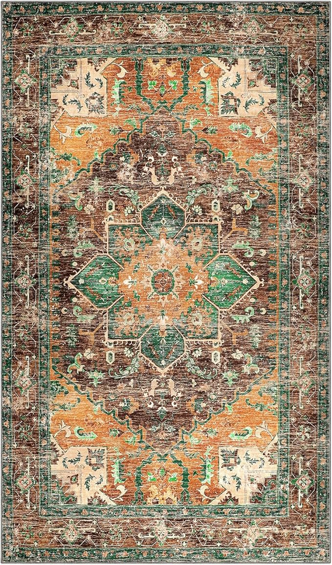 Yamaziot Washable Area Rug, 4x6 Non-Slip Boho Vintage Living Room Bedroom Rug - Image 3