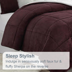 Swift Home Full/Queen Comforter Set, Reversible Faux Fur Sherpa, Wine