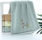 Pidada Embroidered Bird Tree Hand Towels for Bathroom Set of 2,Aqua Green