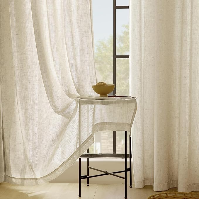 Faux Linen Beige Curtains 96 inches Long - Image 4