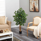 Nearly Natural 4 ft Artificial Triple Trunk Ficus Tree with Pot