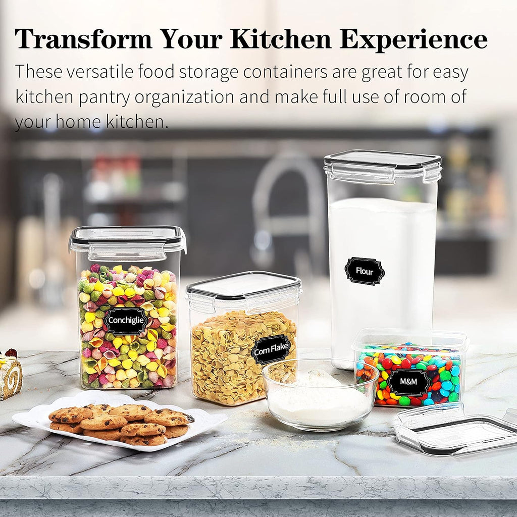 Wildone Airtight Food Storage Containers with Lids, 14PC Plastic Kitchen Storage Containers for Pantry Organization and Storage, Cereal, Flour and Sugar Containers, Include 20 Labels & Pen