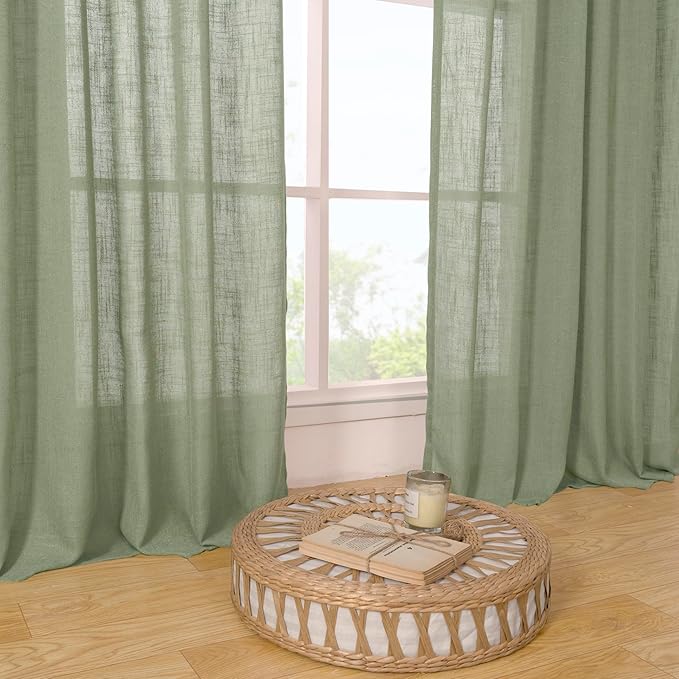 LAMIT Linen Semi Sheer Curtains 96 inches Long 2 Panels Set, Light Filtering - Image 9