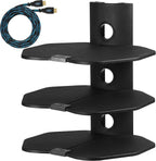 Cheetah TV Wall Mount 3 Shelf Bracket, with 15ft HDMI Cable, Three 18x16-Inch Black Components Shelves Under TV for Cable Box, Blu Ray Player, Stereo AV, AS3B