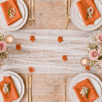 Artoid Mode Caramel Flower Pearl White Gauze Table Runner 10FT, Seasonal Sheer Dining Holiday Wedding Birthday Baby Shower Table Decor for Home Party