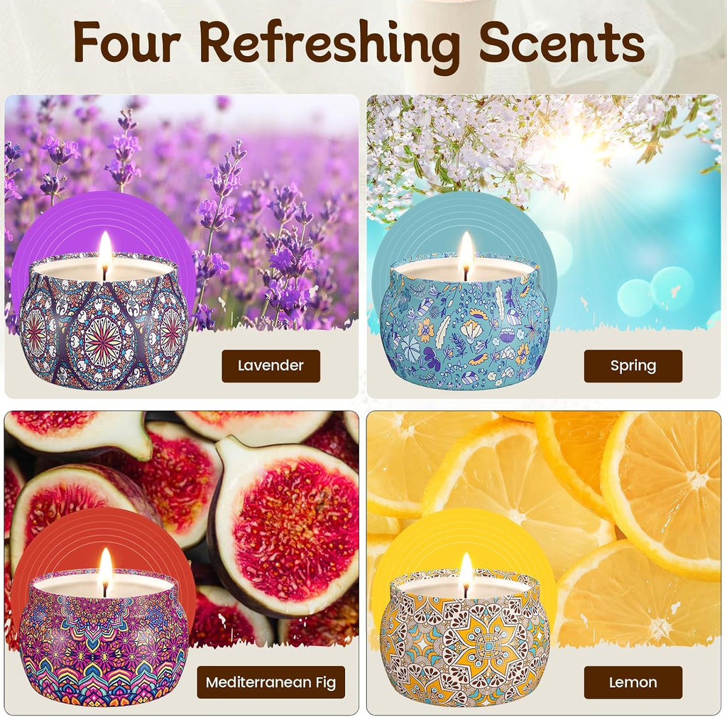 TranquilBliss Scented Candles, 4-Pack Soy Wax Candle Set, Gifts for Women