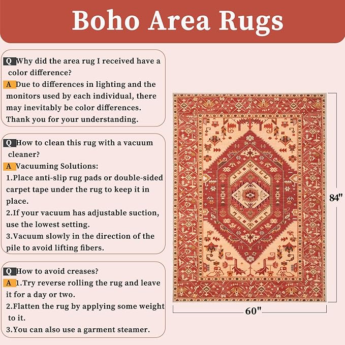 SERISSA 5x7 Boho Area Rug, Washable Non-Slip Rugs - Image 2