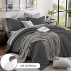 Monbix Queen Comforter Set 7 Pieces Dark Grey Cationic Dyeing Bed in a Bag