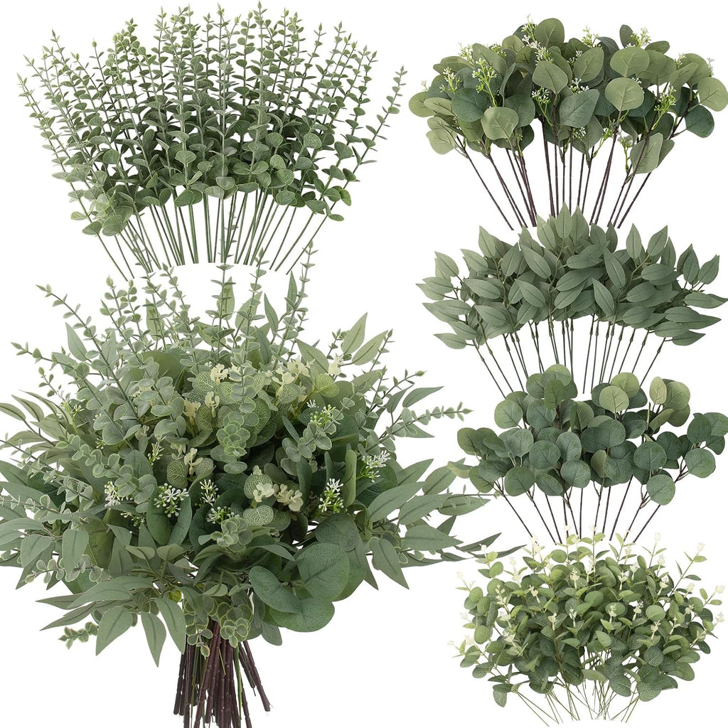 lovemoon 130 Pcs Mixed Eucalyptus Stem, Artificial Greenery Stems for Decor