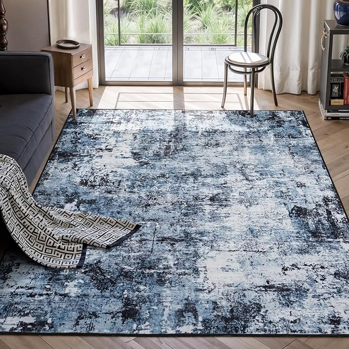 Rugflix 4x6 Area Rug for Living Room, Washable Non-Slip Stain-Resistant Low Pile by RugflixAreaRugs