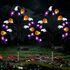 Solar Halloween Lights, 2 Pack IP65 20 LED 8 Modes Auto On/Off, 3D Ghosts Bats Spiders Pumpkins, Cool White Glow, Auto On/Off Sensor, IP65 Rated — Garden, Yard, Patio, Porch, Party Decor