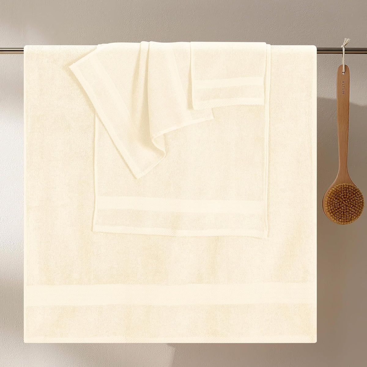 GLAMBURG Ultra Soft 8-Piece Towel Set - 100% Pure Ringspun Cotton, Contains 2 Oversized Bath Towels 27x54, Hand 16x28, 4 Wash Cloths 13x13 Ideal for Everyday use, Hotel & Spa Ivory Cream
